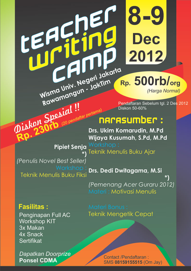 Poster Kegiatan Teacher Writing camp di Wisma UNJ Rawamangun Jakarta Timur